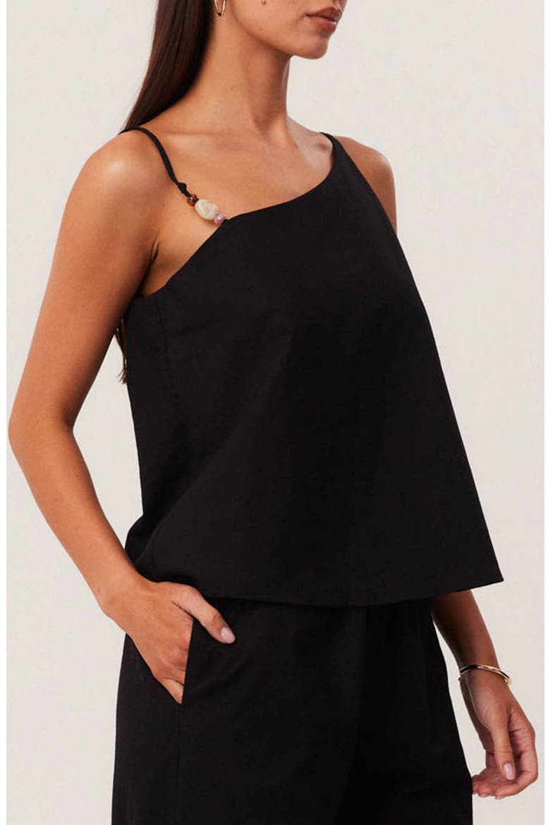 Ismene Asymmetrical One Shoulder Linen & Cotton Blend Top, Alternate, color, BLACK