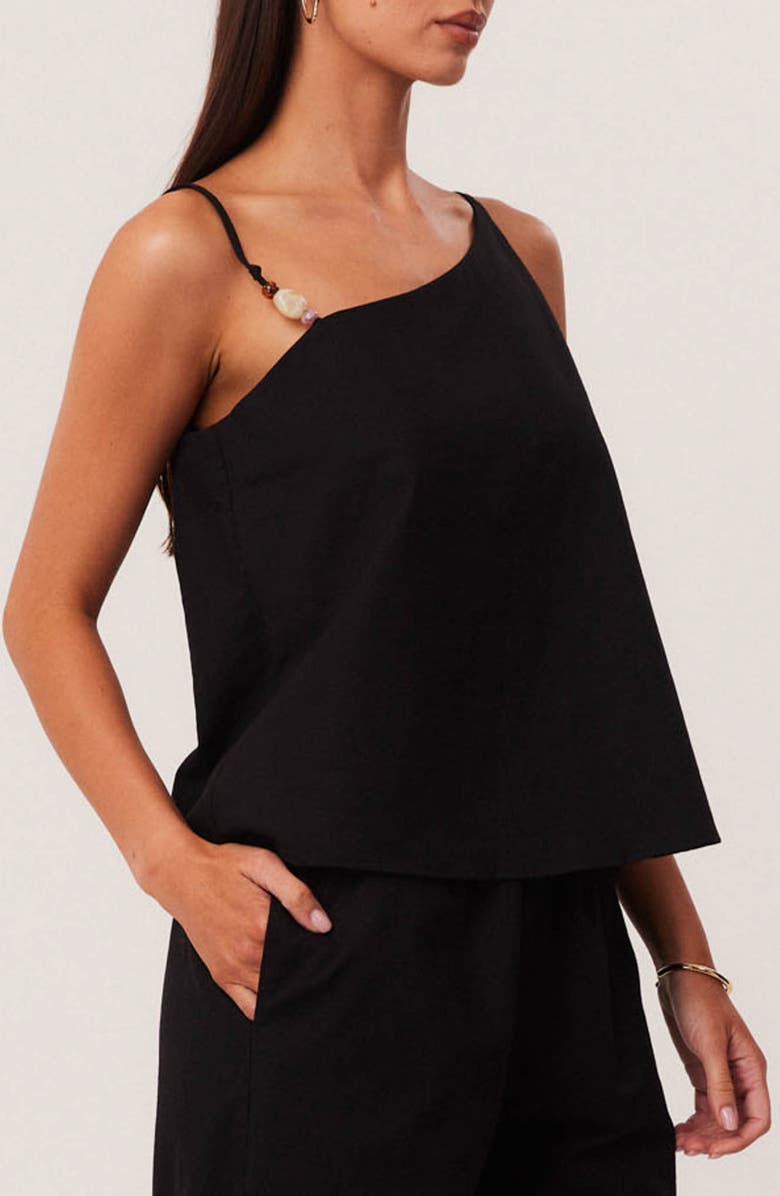 SNDYS Ismene Asymmetrical One Shoulder Linen & Cotton Blend Top, Alternate, color, Black