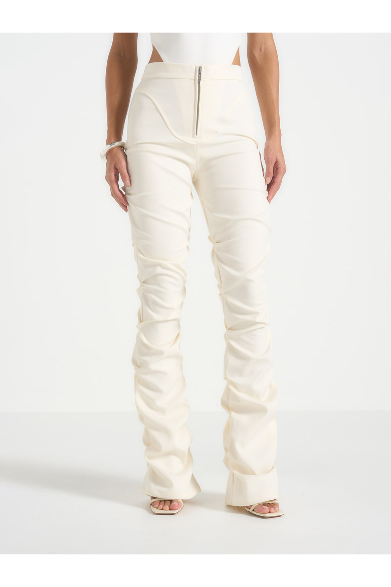 Caroline Tacked Twill Flare Trousers, Alternate, color, White