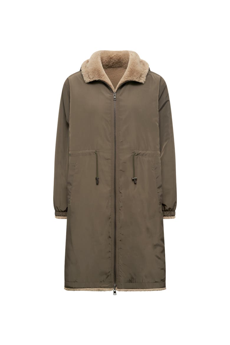 Mayline Reversible Faux Fur Parka Coat, Alternate, color, Khaki Green