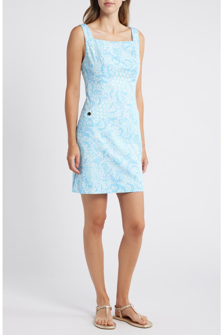 The Lilly Floral Sleeveless Stretch Sateen Dress, Main, color, RESORT WHITE GOOMBAY GROOVES
