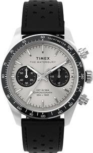 Timex® Waterbury Heritage Chronograph Leather Strap Watch, 39mm