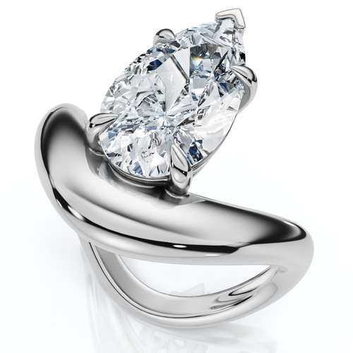 Bliss Diamond Certified 2ct Minali Curved Pear Diamond Engagement Ring 14k Gold/pt Lab Grown In Silver