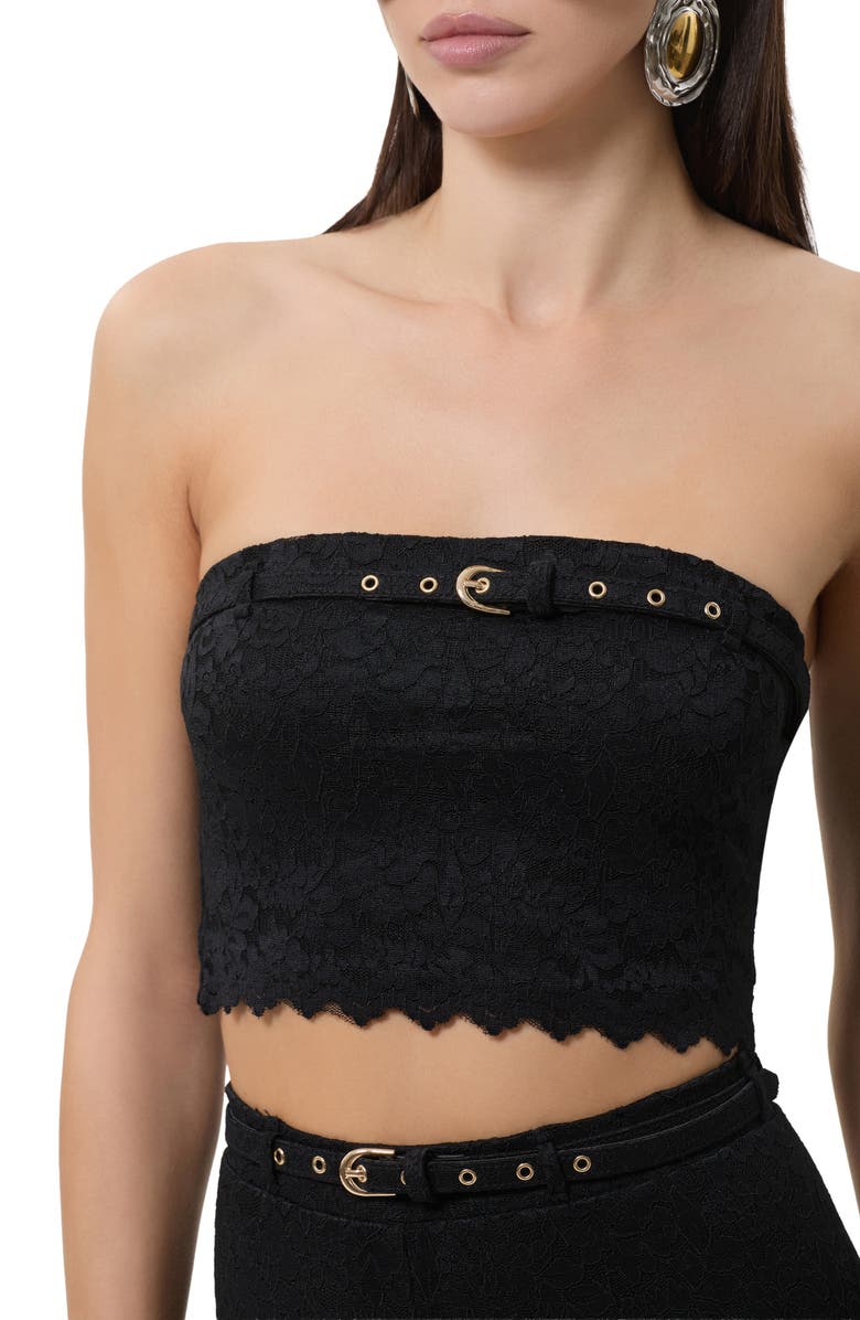 AFRM Remy Strapless Lace Crop Top, Alternate, color, Noir