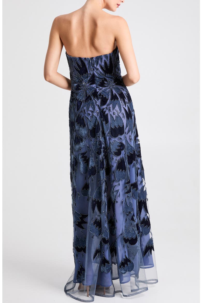 Sasha Velvet Trim Strapless Gown, Alternate, color, DENIM BLUE