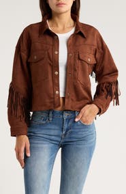 Vigoss Fringed Faux Suede Shirt Jacket
