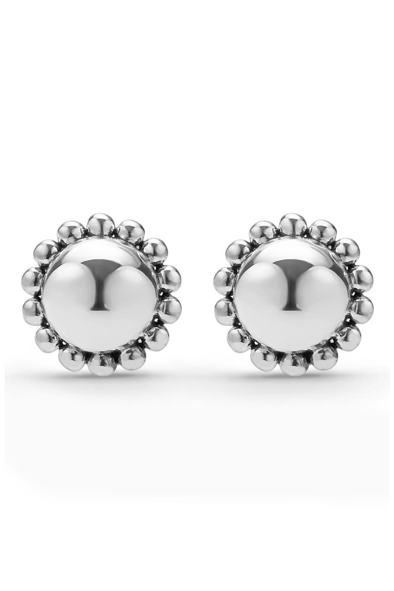 Caviar Bubbly Round Omega Clip Earrings, Alternate, color, STERLING SILVER