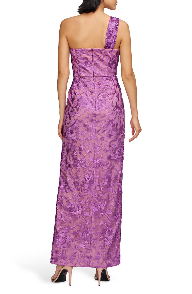 JS Collections Samantha Floral Embroidery One-Shoulder Column Gown, Alternate, color, Violet Rose