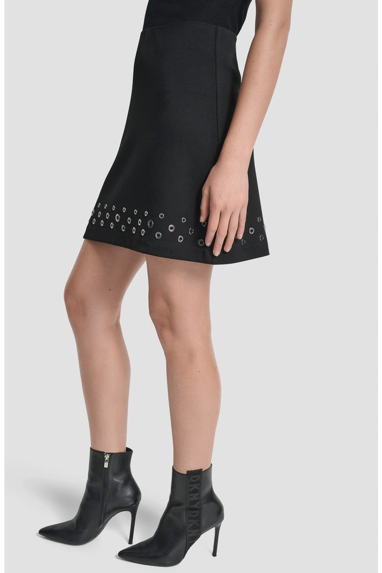 Grommet Trim Ponte Knit Miniskirt, Alternate, color, BLACK