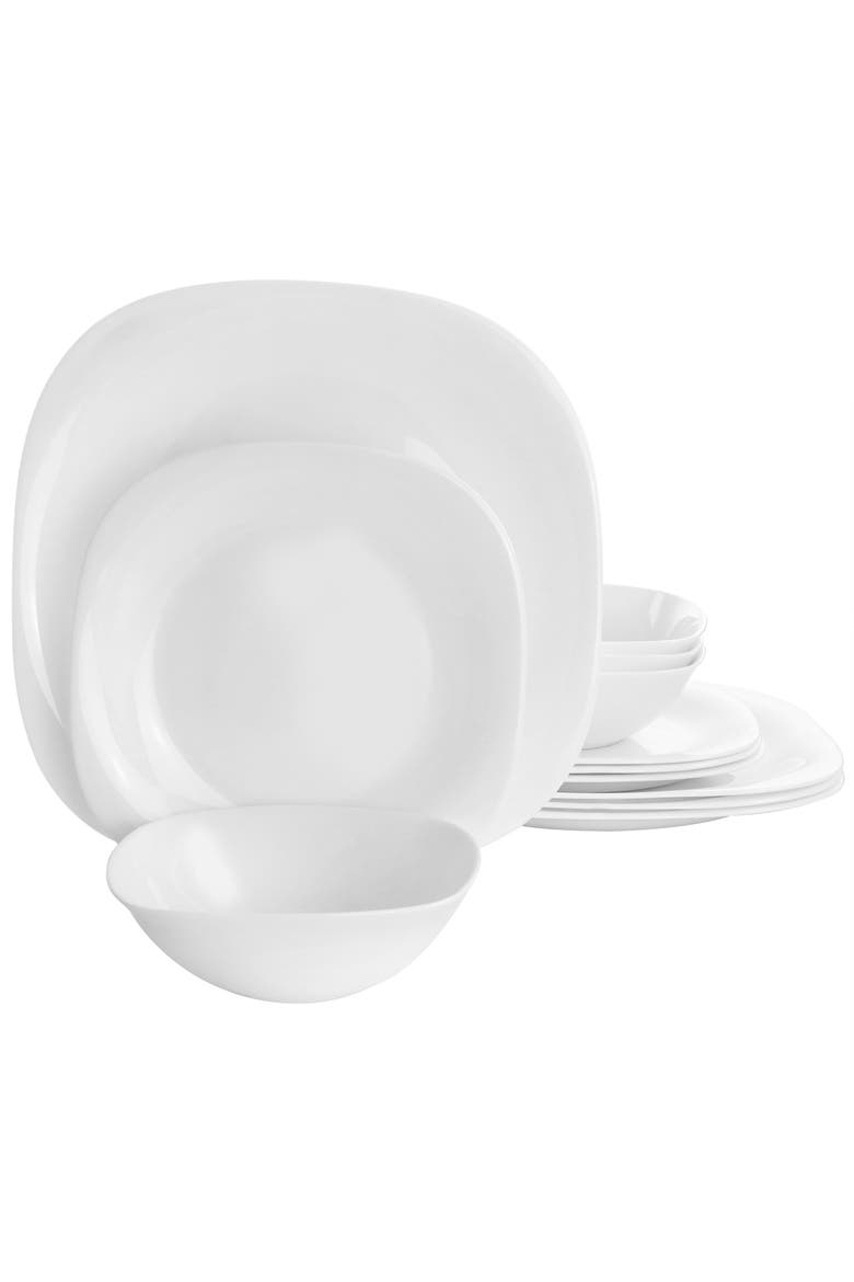 Piazza 12 Piece Tempe Opal Glass Dinnerware Set, Main, color, White