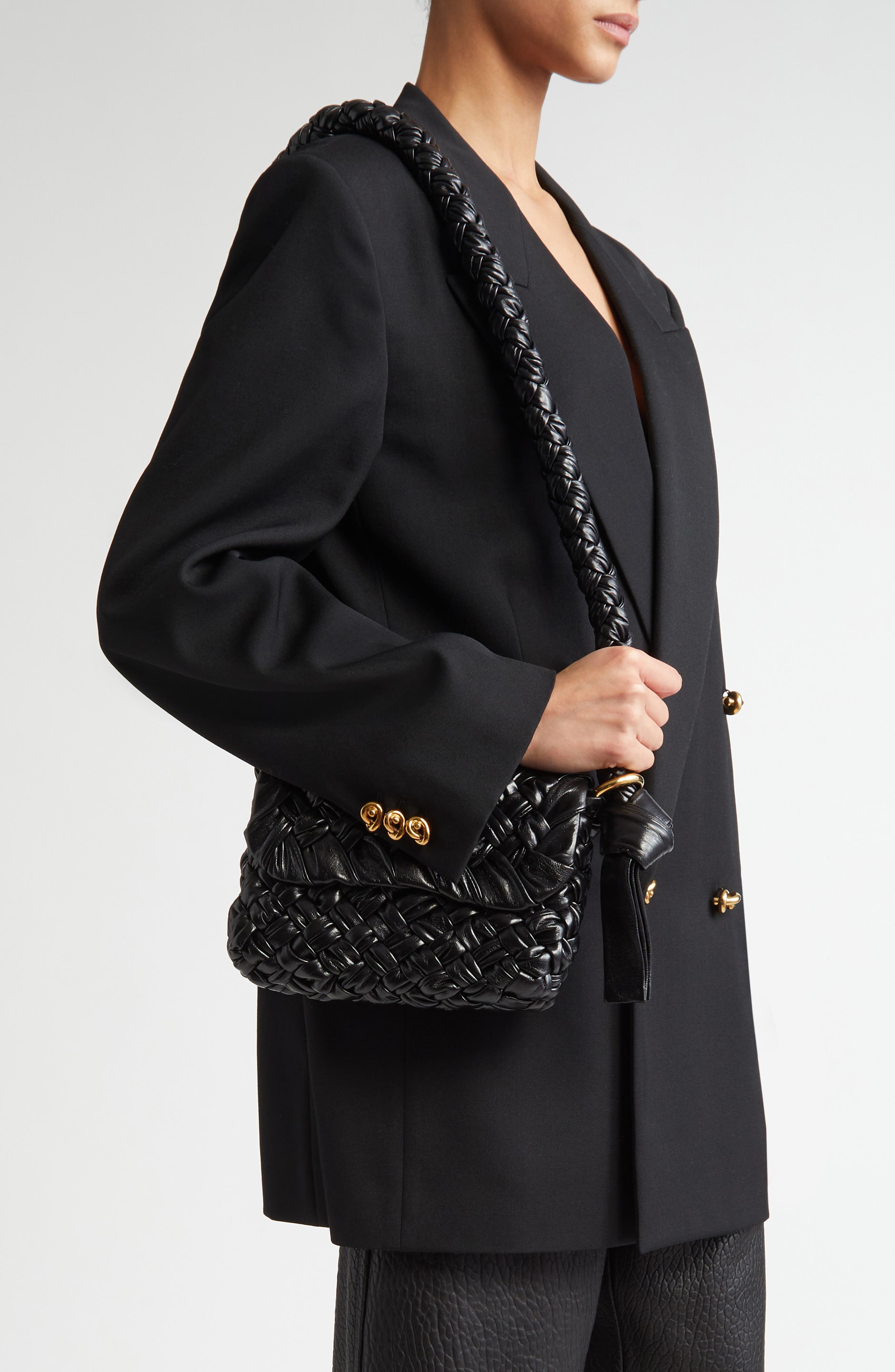 Bottega Veneta Small Kalimero Città Crossbody Bag, Alternate, color, 1019 Black-M Brass