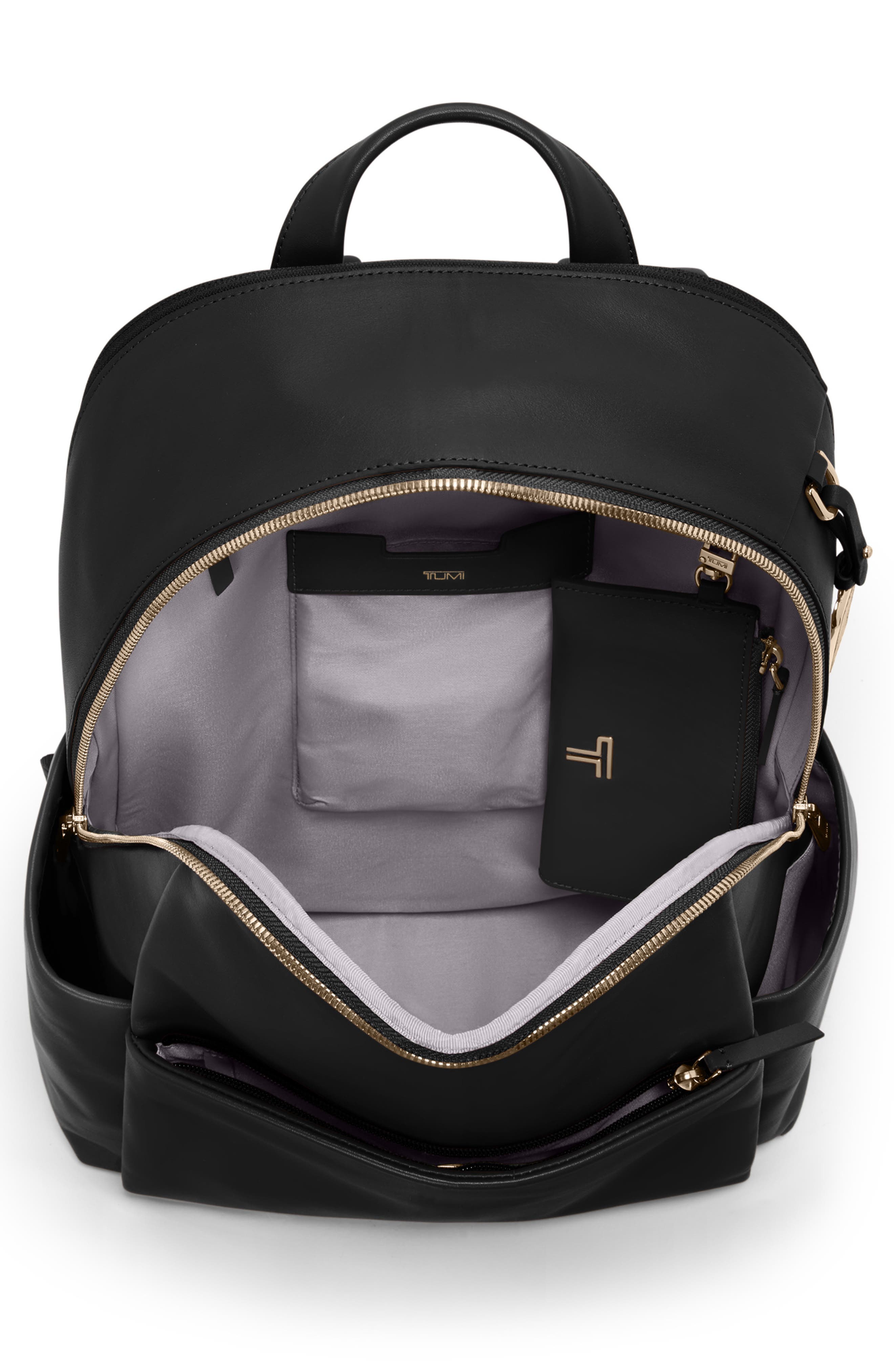 TUMI Raina Large Leather Backpack, Alternate, color, Black/ Light Gold