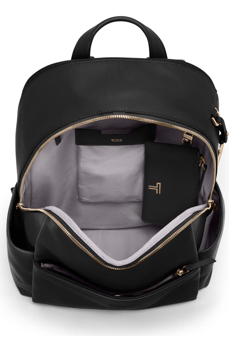 TUMI Raina Large Leather Backpack, Alternate, color, Black/ Light Gold
