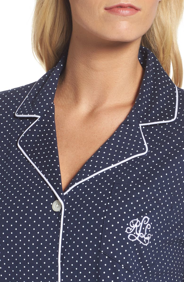 Lauren Ralph Lauren Knit Crop Cotton Pajamas, Alternate, color, Blue