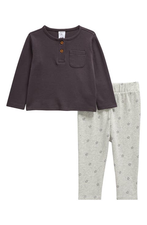 Cotton Henley Top & Print Pants Set (Baby)