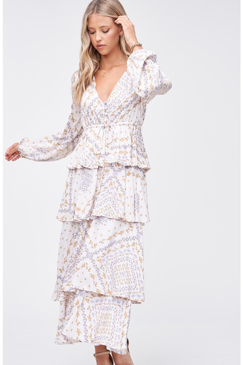 Paisley Long Sleeve Midi Dress, Alternate, color, OFF WHITE