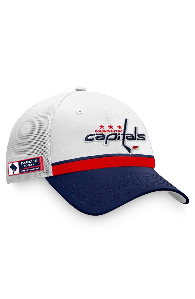 FANATICS Men's Fanatics Branded White/Navy Washington Capitals 2021 NHL Draft Authentic Pro On Stage Trucker Snapback Hat, Alternate, color, 