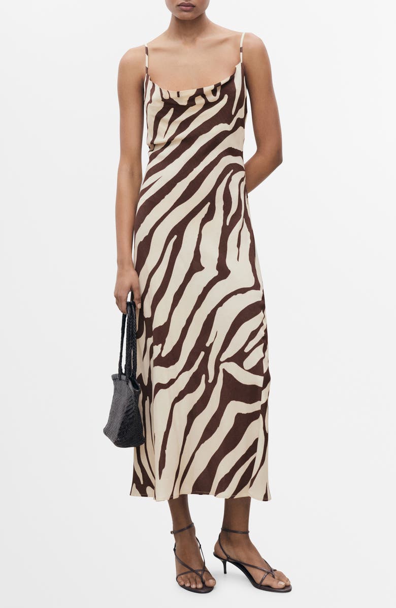 MANGO Zebra Print Slipdress, Main, color, Brown