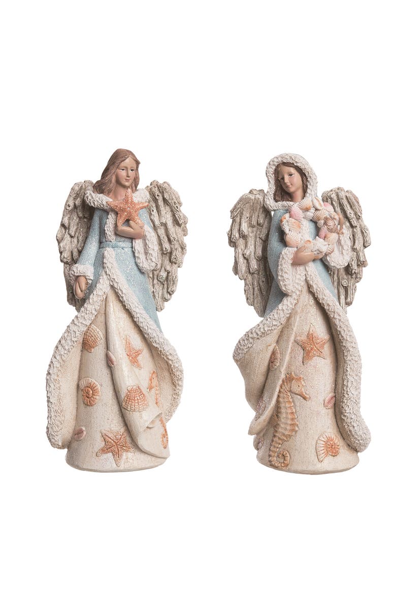 Transpac Seaside Angel Figurine Set of 2 Coastal Decorative Objects, Main, color, Beige