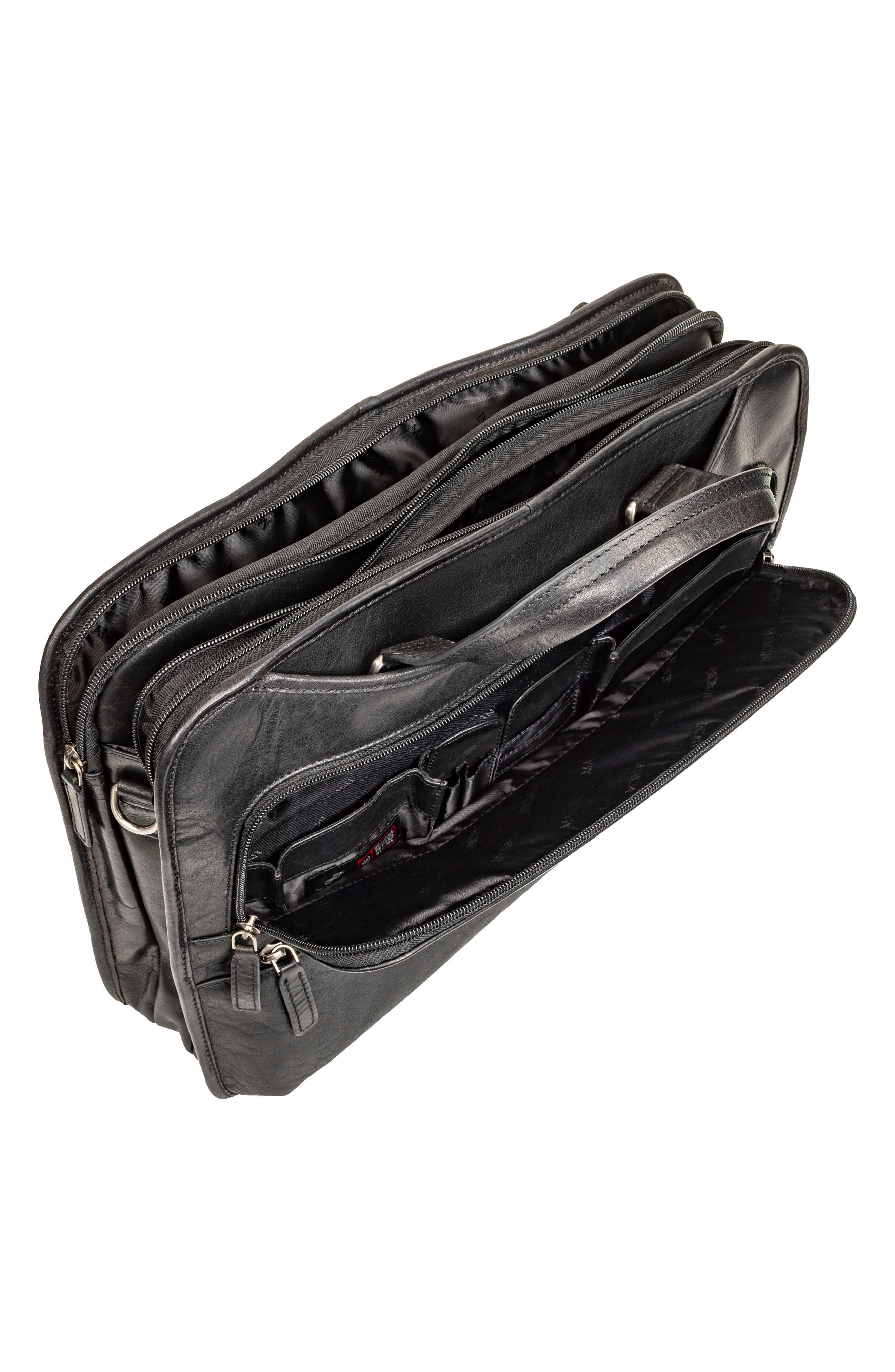 Mancini Triple Compartment Leather Briefcase, Alternate, color, Black