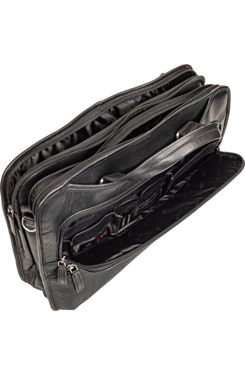 Mancini Triple Compartment Leather Briefcase, Alternate, color, Black