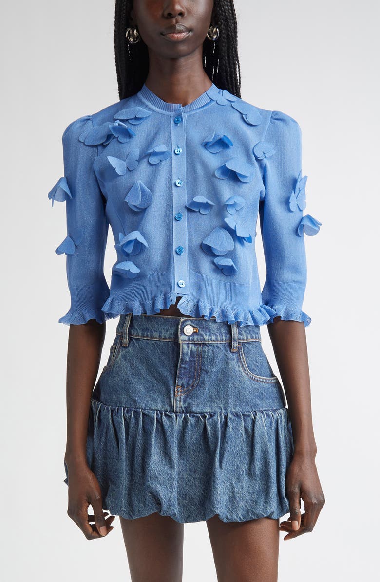 Coperni Butterfly Appliqué Shimmer Knit Cardigan, Main, color, 