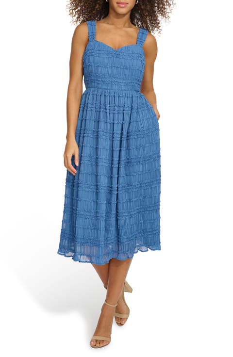 Smocked Fit & Flare Midi Dress