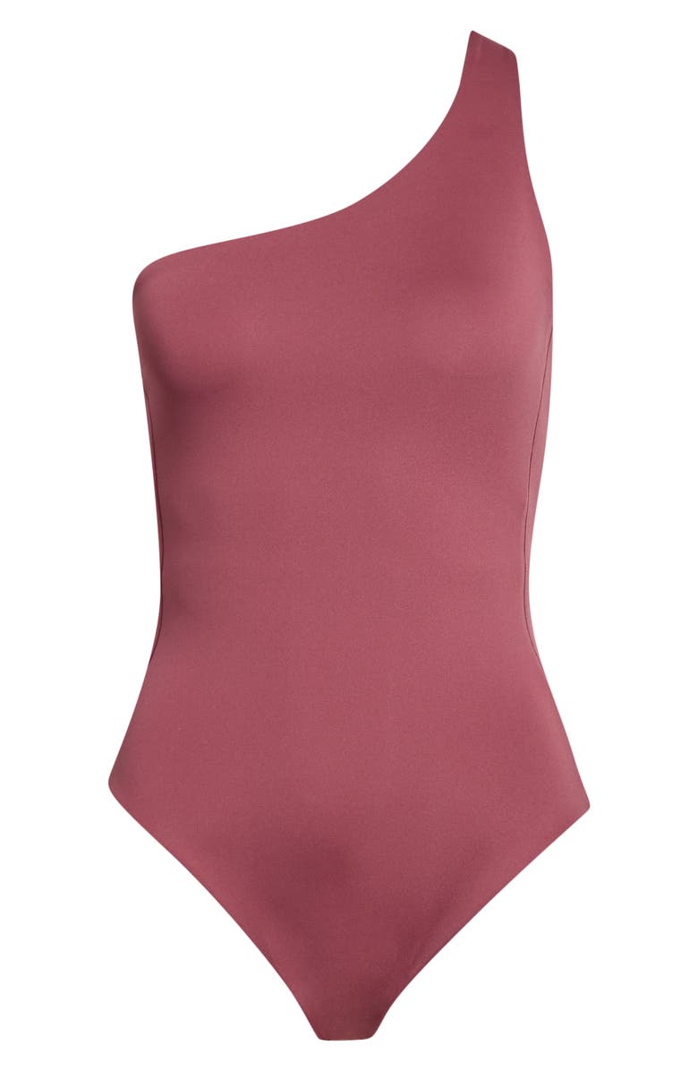 LEFT ON FRIDAY Shoreline One-Shoulder One-Piece Swimsuit, Main, color, Desert Plum