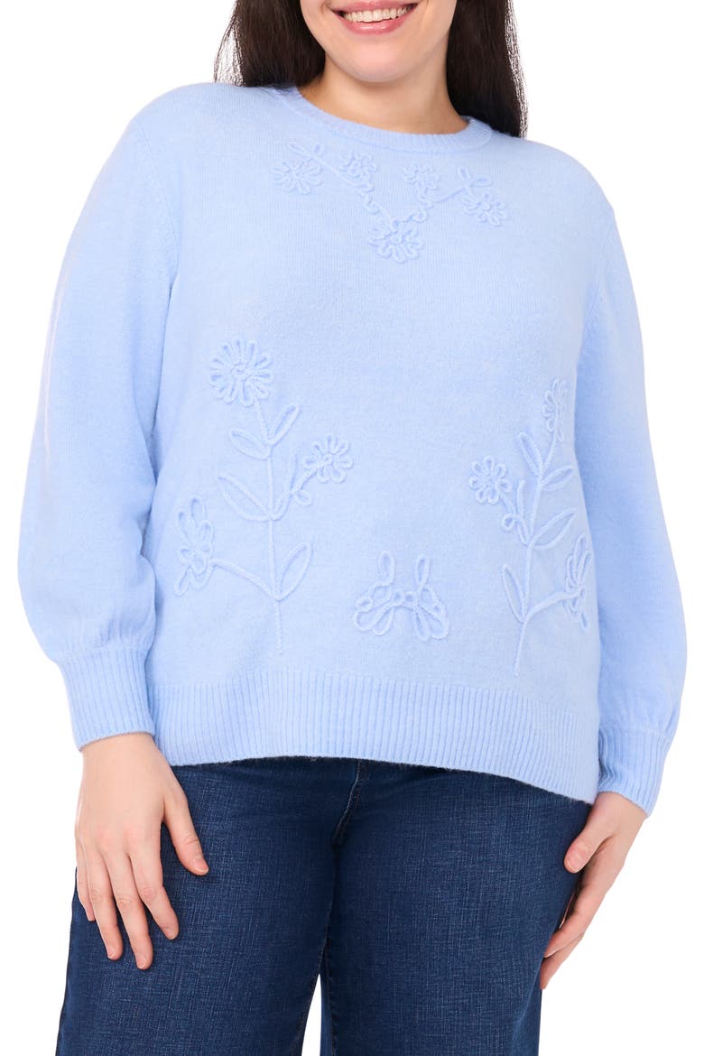 Embroidered Floral Sweater, Main, color, CHAMBRAY BLUE
