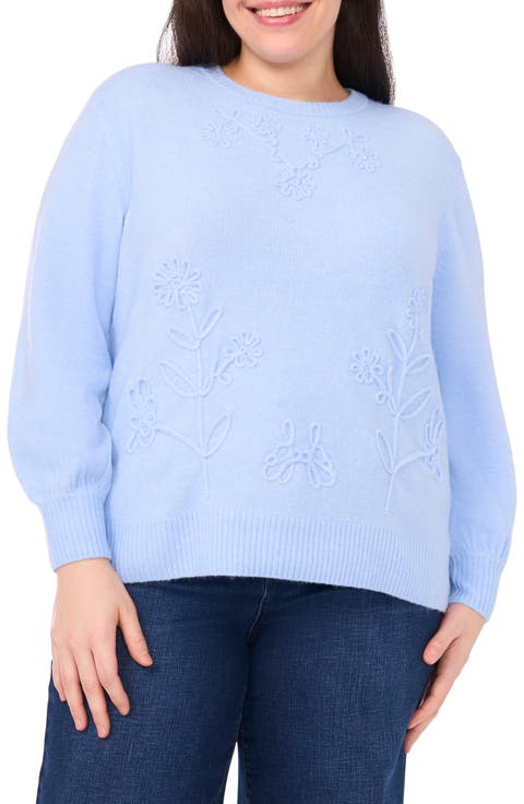 Embroidered Floral Sweater (Plus)