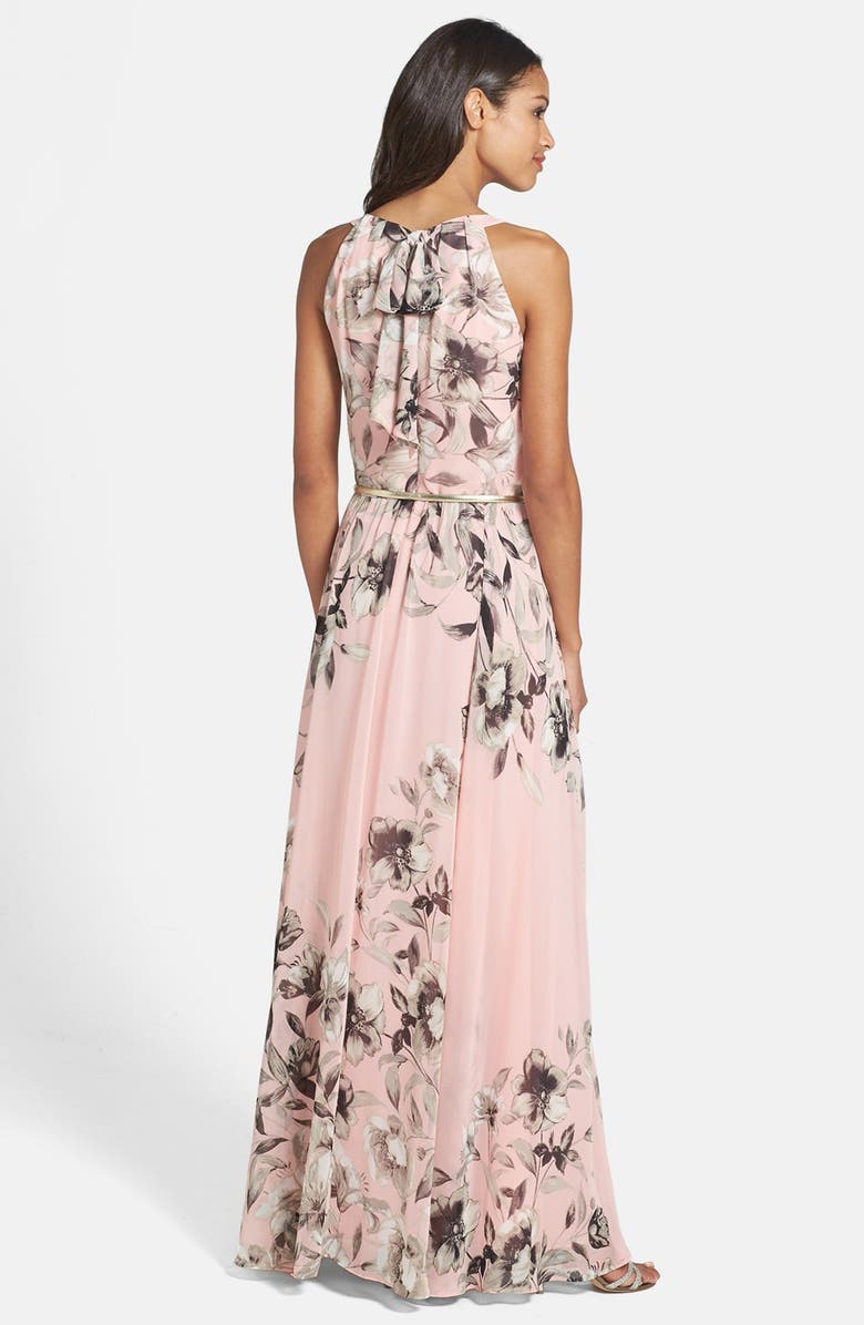 Eliza J Belted Chiffon Halter Maxi Dress, Alternate, color,