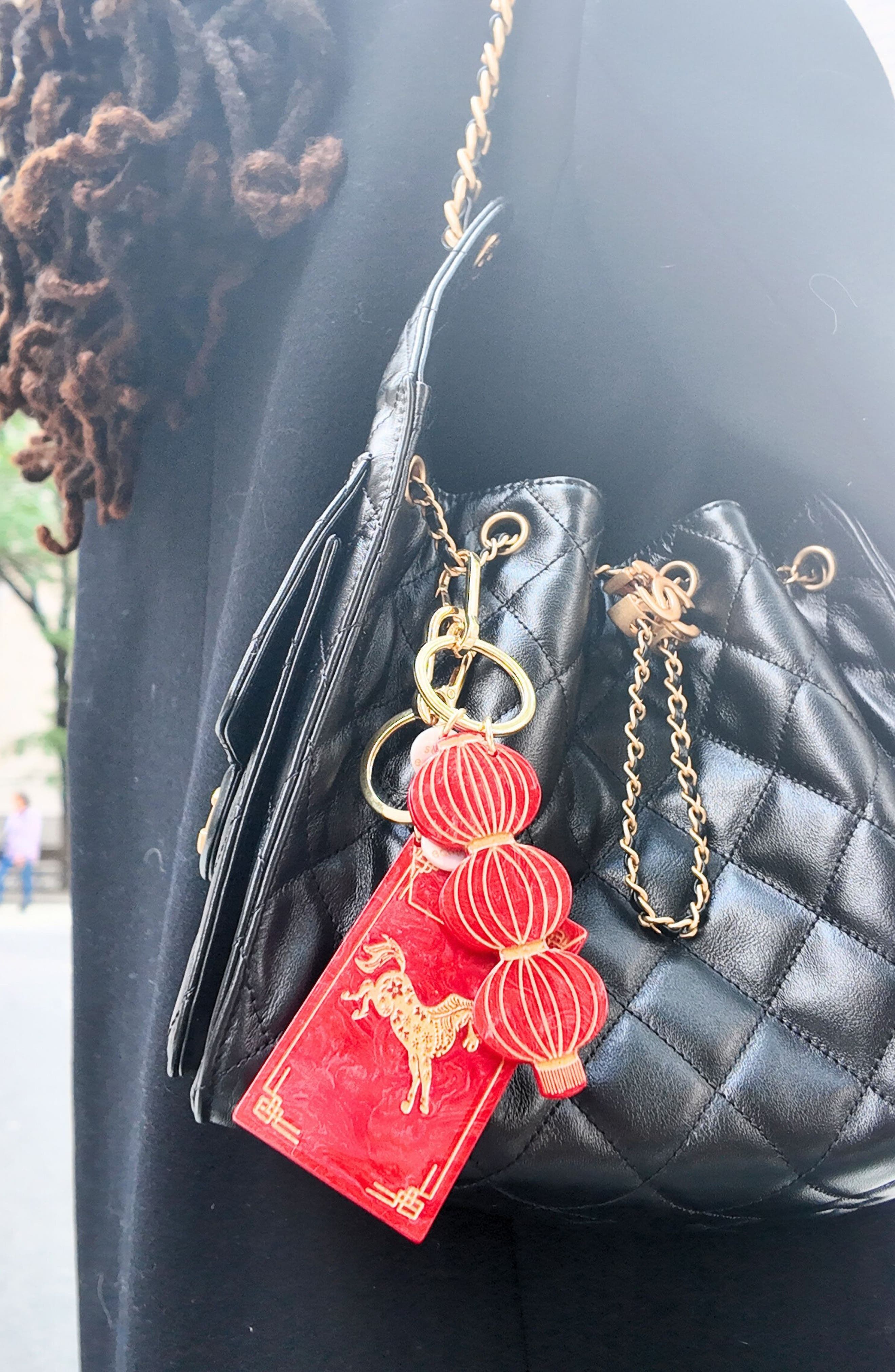 Solar Eclipse Hand Painted Year of the Horse Red Packet Key Chain Bag Charm, Alternate, color, Red