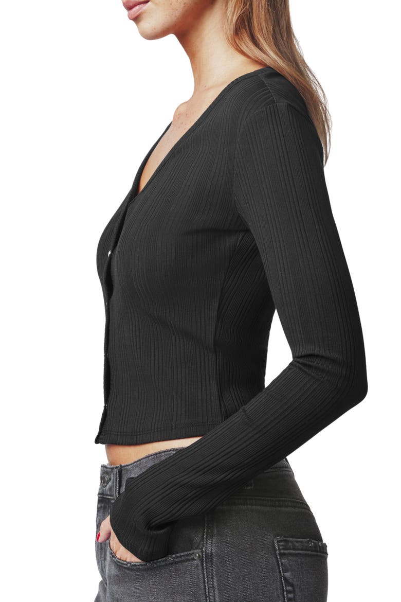 Ribbed Henley Cardigan, Alternate, color, BLACK