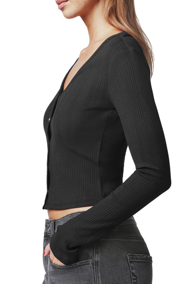 Florence by Mills Ribbed Henley Cardigan, Alternate, color, Black