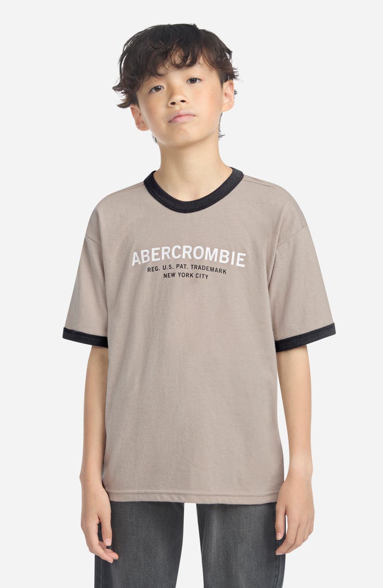 abercrombie kids Kids' Ringer Logo Graphic T-Shirt, Alternate, color, Simply Taupe