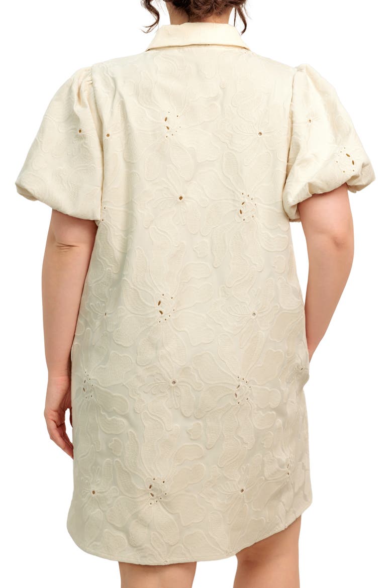 Floral Textured Puff Sleeve Cotton Shirtdress, Alternate, color, CREAM