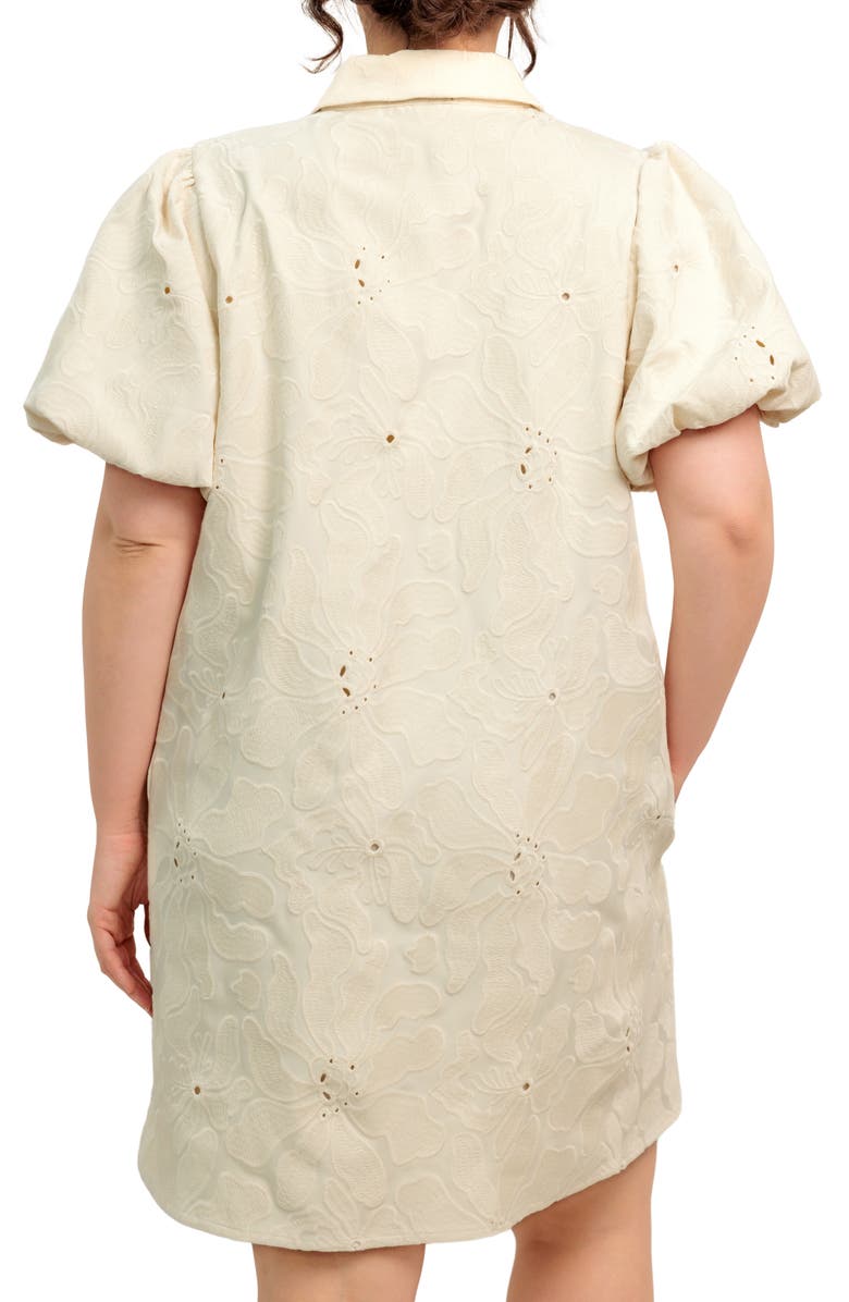 FLYING TOMATO Floral Textured Puff Sleeve Cotton Shirtdress, Alternate, color, Cream