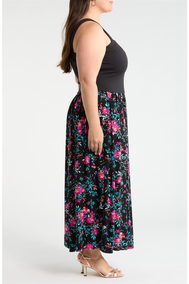 Floral Sleeveless Maxi Dress, Alternate, color, BLACK/ FUCSHIA