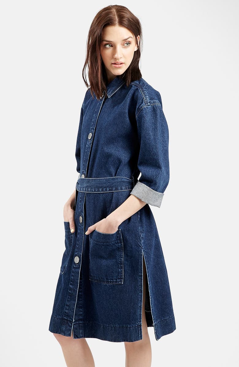 Topshop Belted Denim Jacket, Alternate, color, 