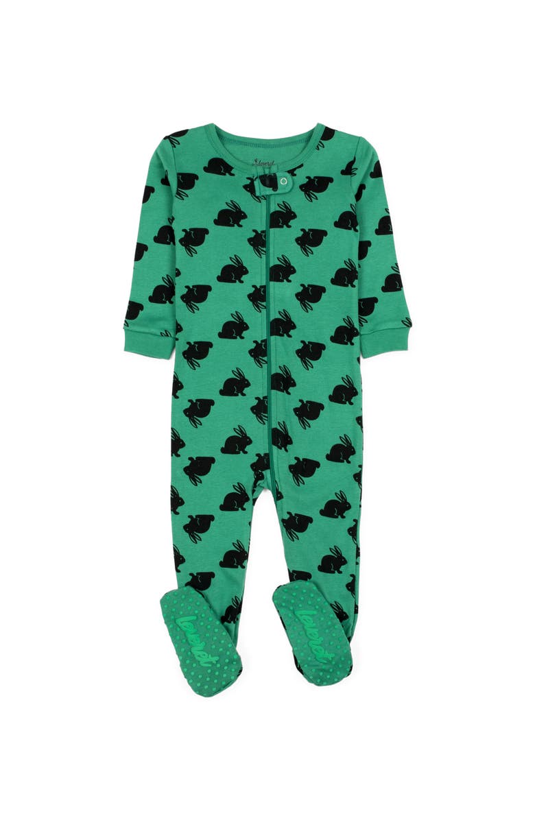 Leveret Footed Cotton Easter Matching Family Pajamas, Bunny Prints, Main, color, Bunny Green