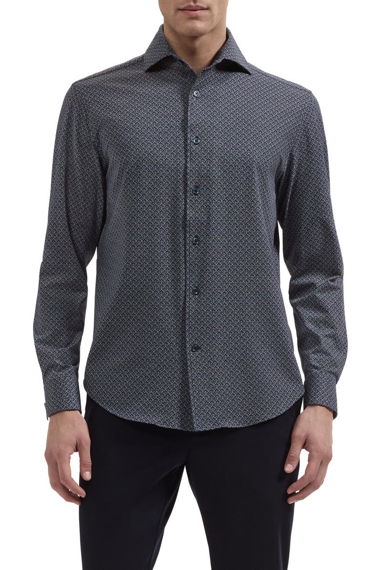 Devon OoohCotton® Print Button-Up Shirt, Main, color, NAVY