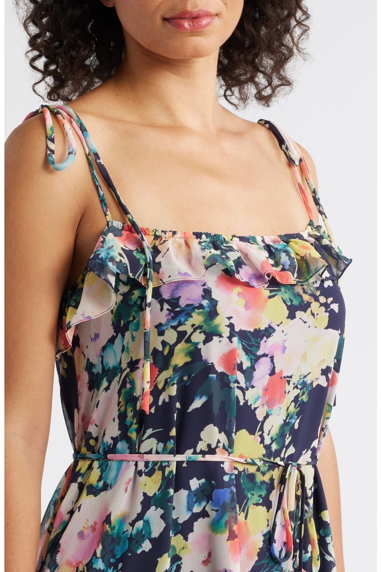 Floral Print Tie Strap Midi Dress, Alternate, color, NAVY MULTI