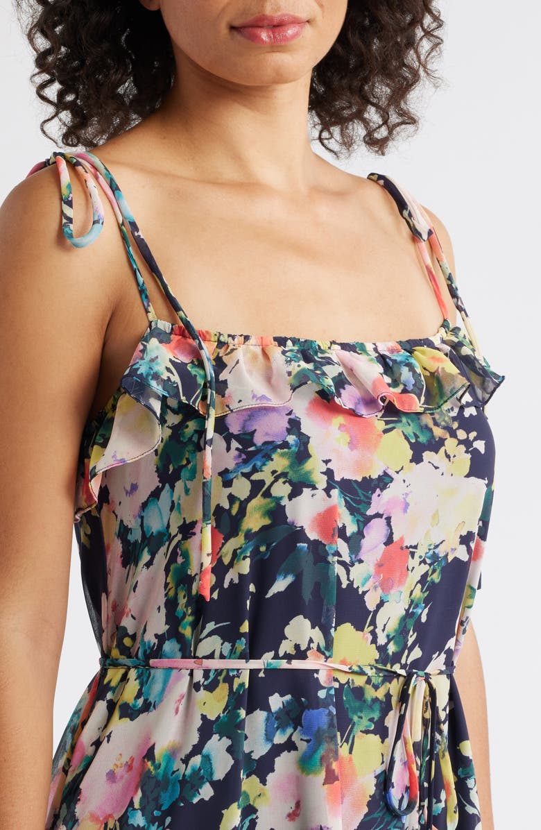 Julia Jordan Floral Print Tie Strap Midi Dress, Alternate, color, Navy Multi