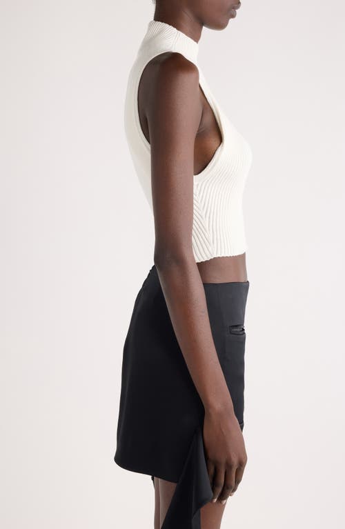 Courrèges Mock Neck Cotton & Merino Wool Crop Top In Heritage White