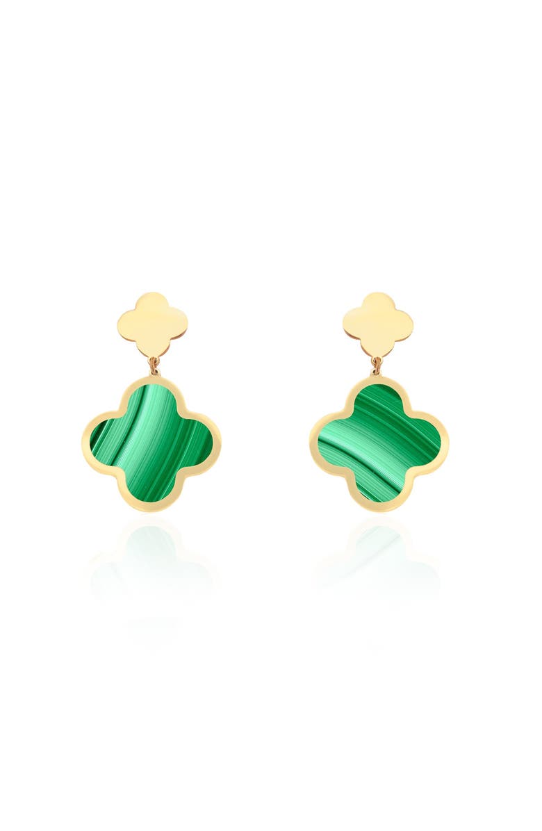 The Lovery Fine Jewelry Malachite and Gold Clover Drop Earrings, Alternate, color, Malachite