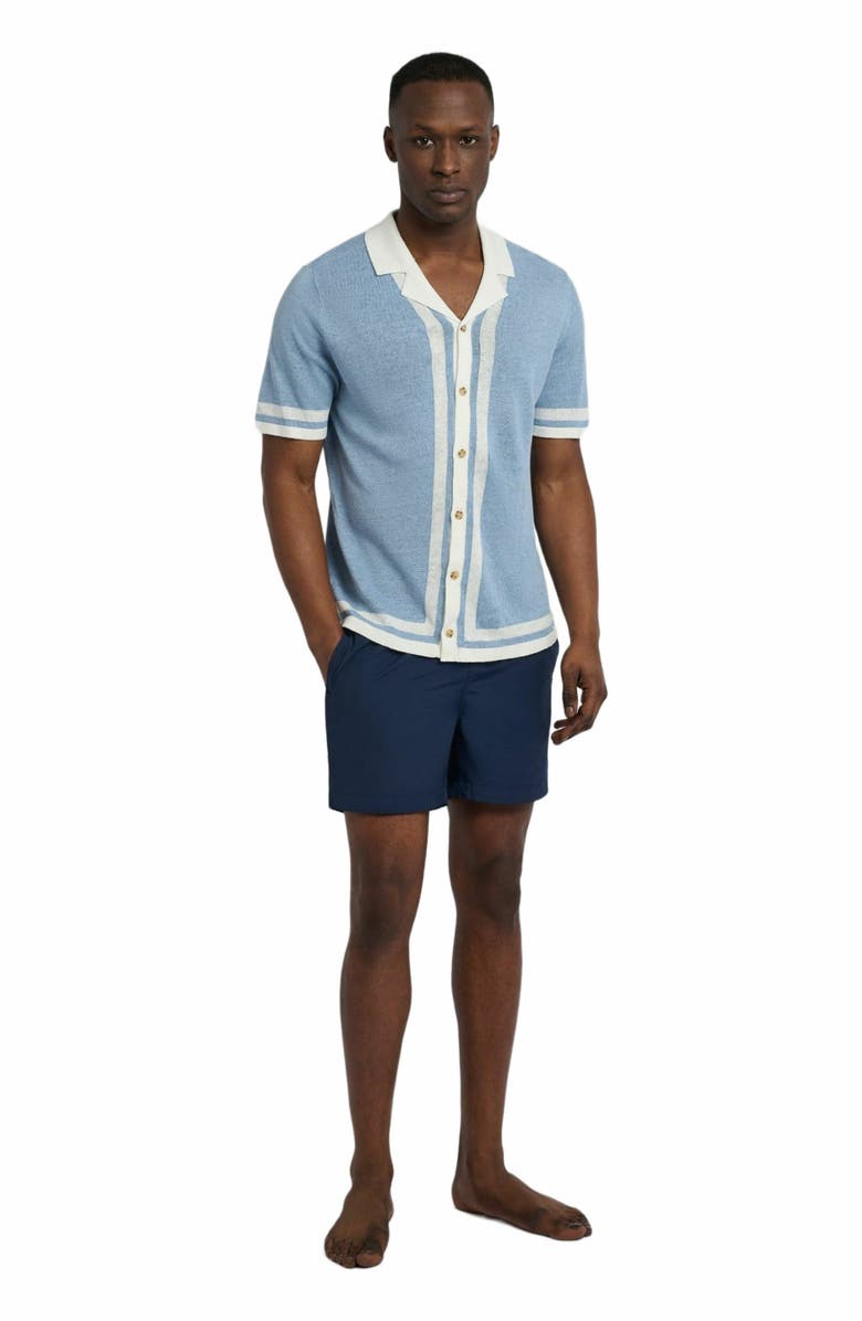 Onia Linen Knit Camp Shirt, Main, color, Baby Blue/Whte