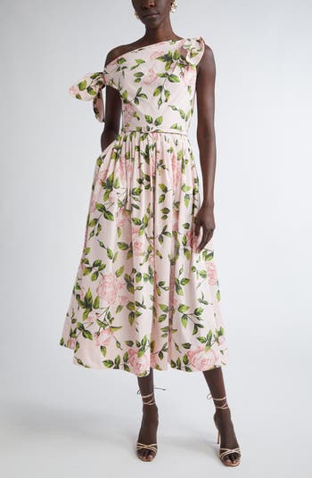 ラグジュアリーワンピース★ OSCAR DE LA RENTA Oscar de la Renta English Rose Print One-Shoulder Belted