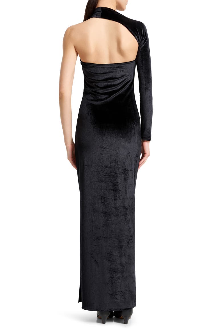 Manhattan One-Shoulder Velvet Gown, Alternate, color, BLACK