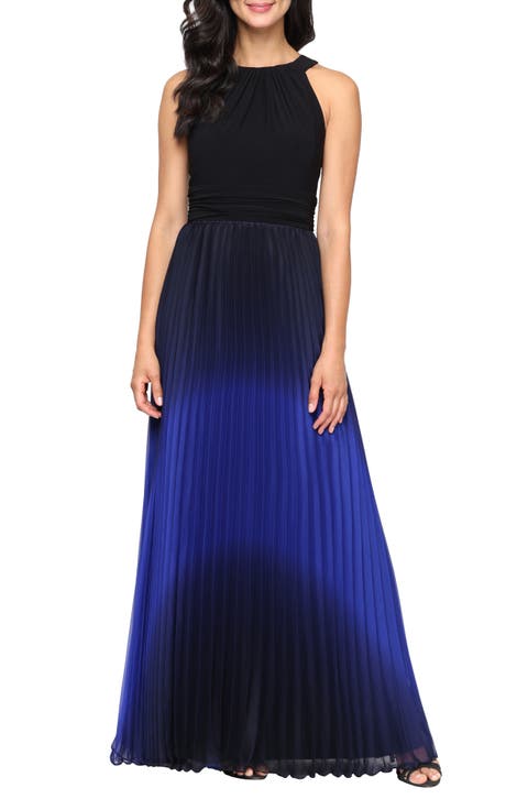 Pleated Ombré Chiffon Halter Gown (Petite)