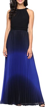 SL FASHIONS Pleated Ombré Chiffon Halter Gown